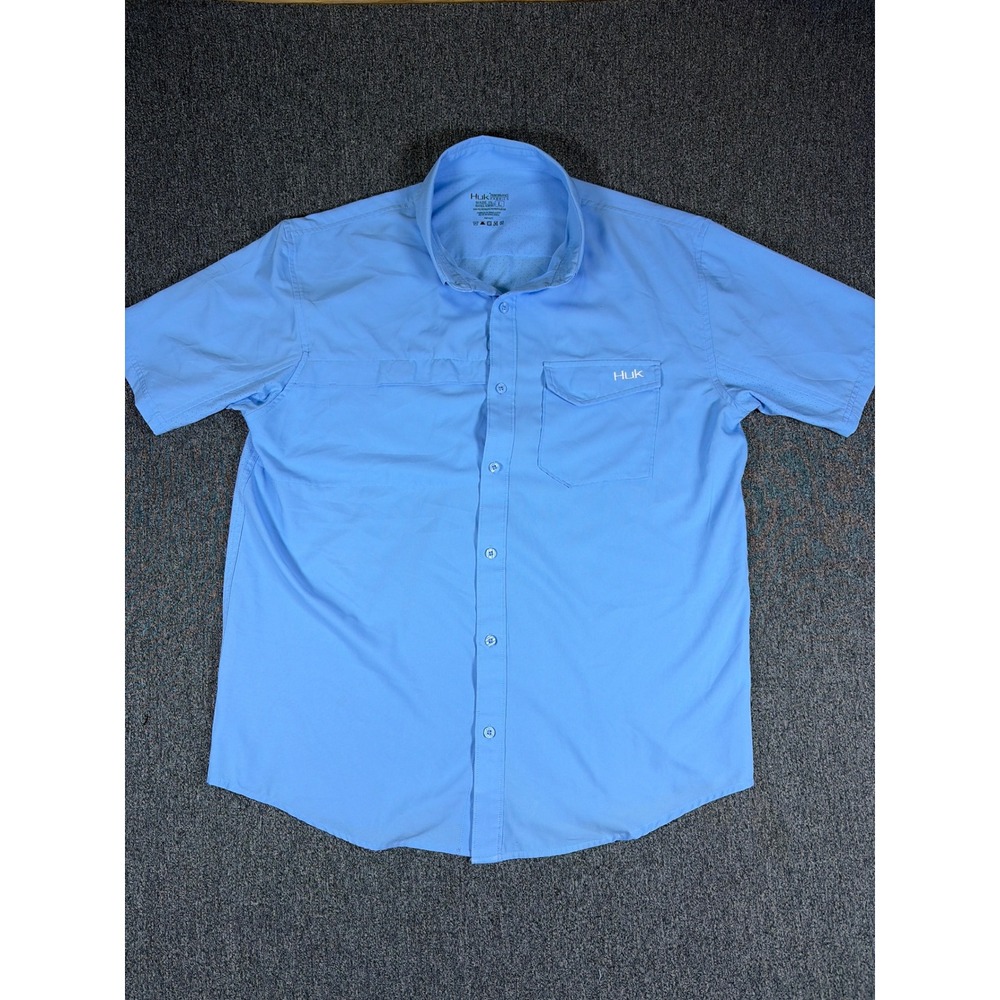 Huk Mens Blue Short Sleeve Performance Fishing Shirt H1500069 Large